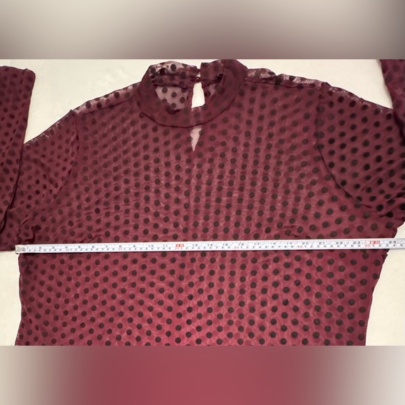 Lane Bryant Sheer Mock-Neck Mesh Purple with Black Polka Dots Long Sleeve Top - Picture 7 of 9